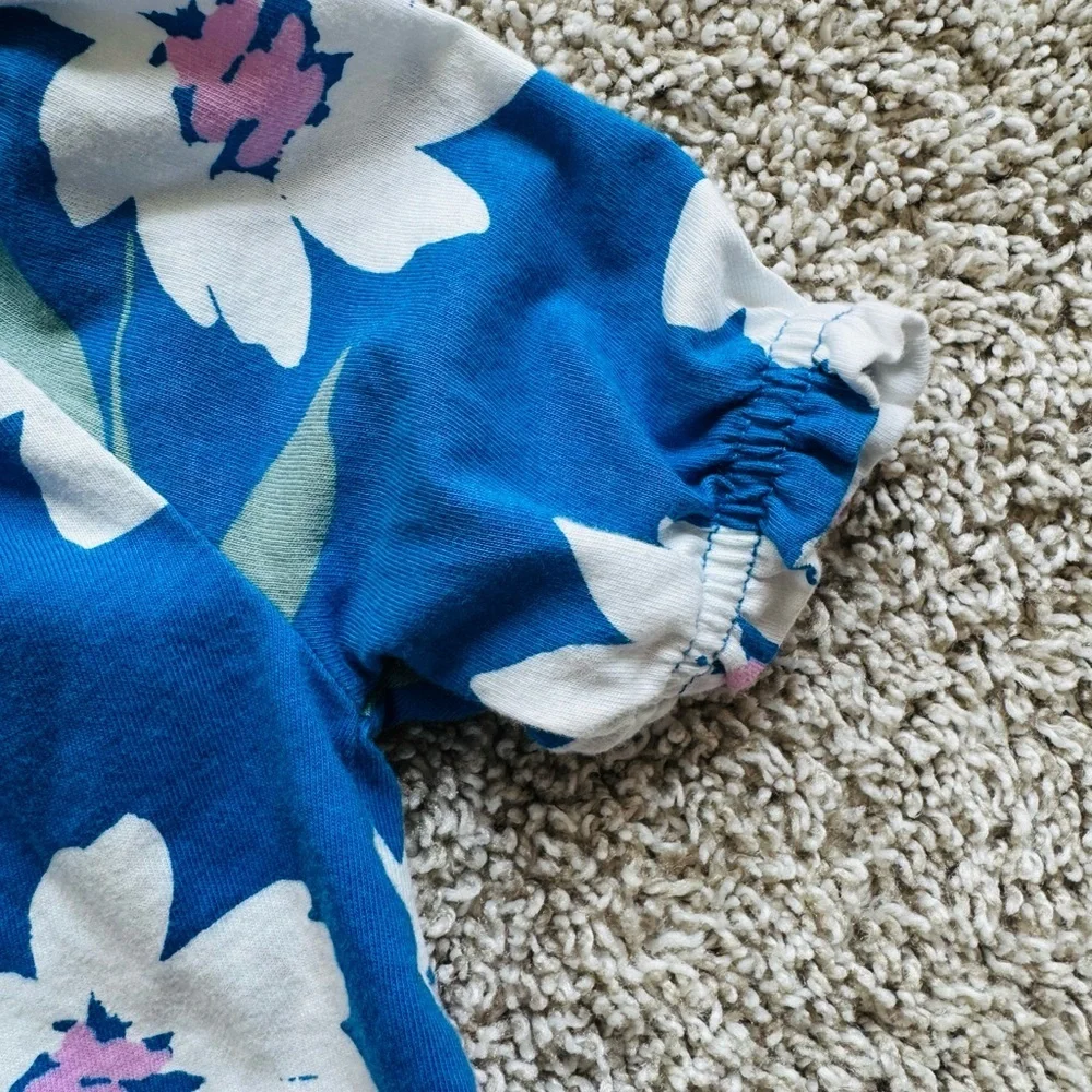 Carter's Royal Blue Floral Peplum Top with White & Pink Accents